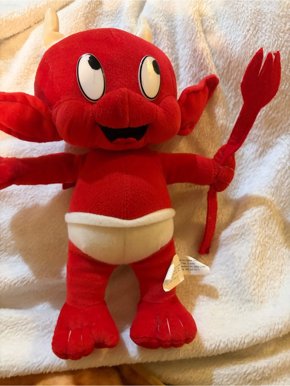 Vintage Red Plush Devil Stuffed Animal - Soft Cuddly Toy